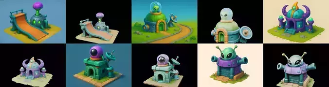 Alien Building bundle 9 pack 100 glb