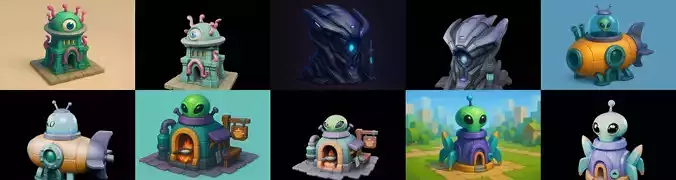 Alien Building bundle 8 pack 100 glb