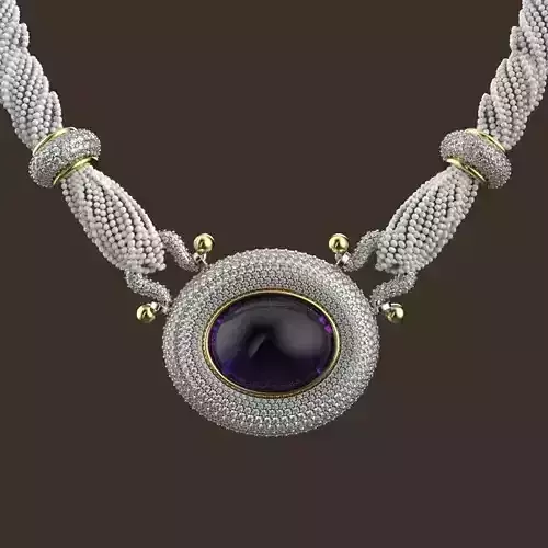 Vintage Amethyst Cabochon Pendant with Pave Rhino7 3DM STL FBX