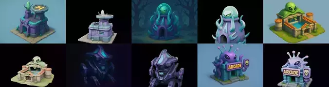 Alien Building bundle 7 pack 100 glb