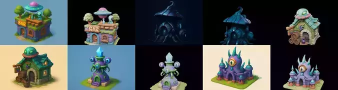 Alien Building bundle 5 pack 100 glb