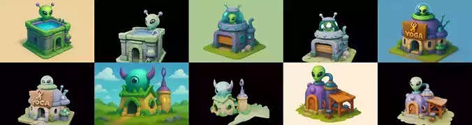 Alien Building bundle 22 pack 100 glb