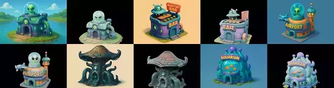 Alien Building bundle 21 pack 100 glb