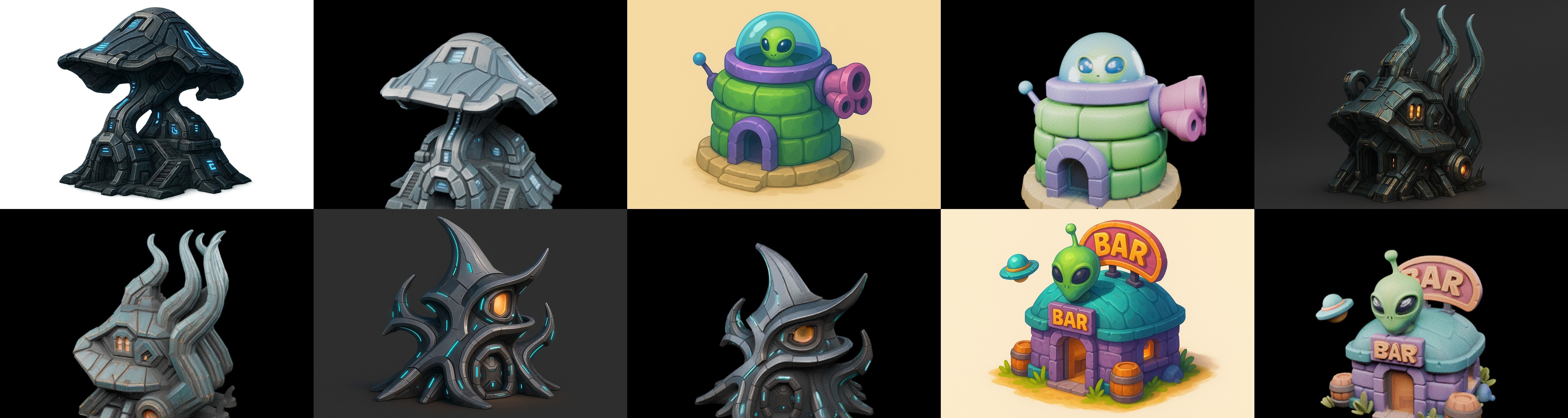 Alien Building bundle 2 pack 100 glb 3D model_14