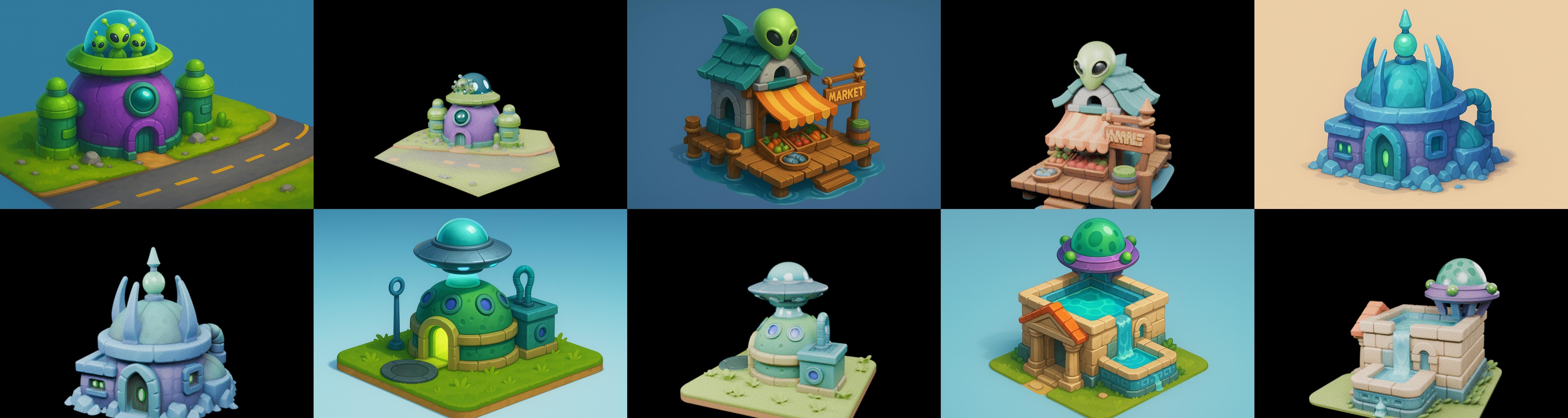 Alien Building bundle 2 pack 100 glb 3D model_2