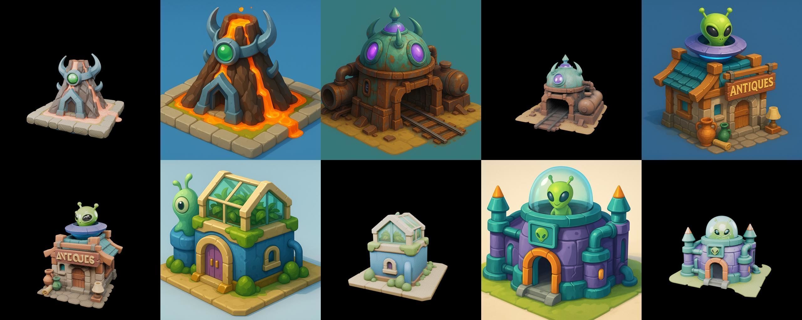 Alien Building bundle 2 pack 100 glb 3D model_12