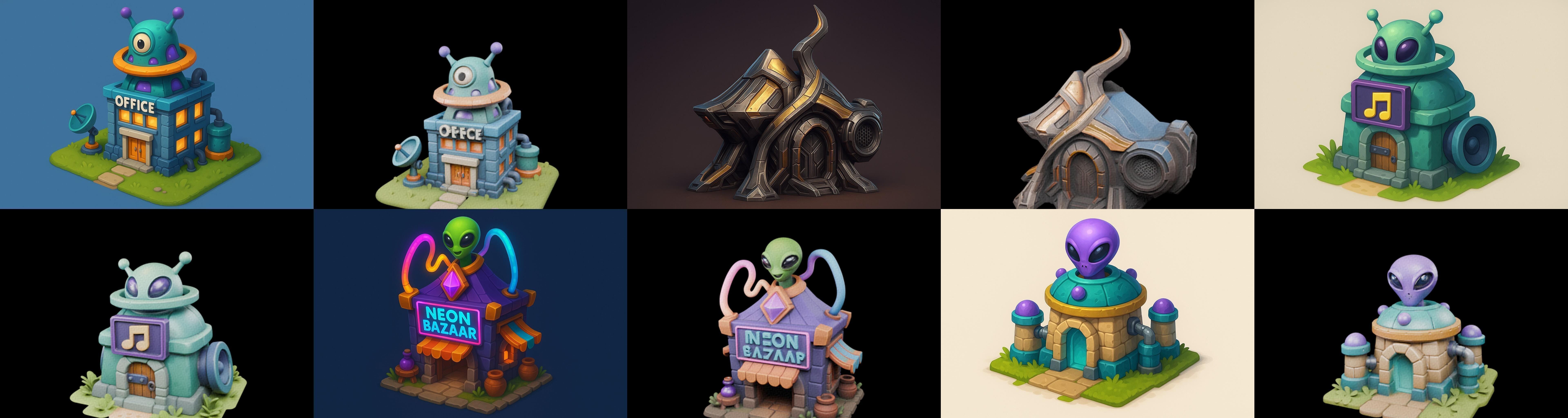 Alien Building bundle 2 pack 100 glb 3D model_10