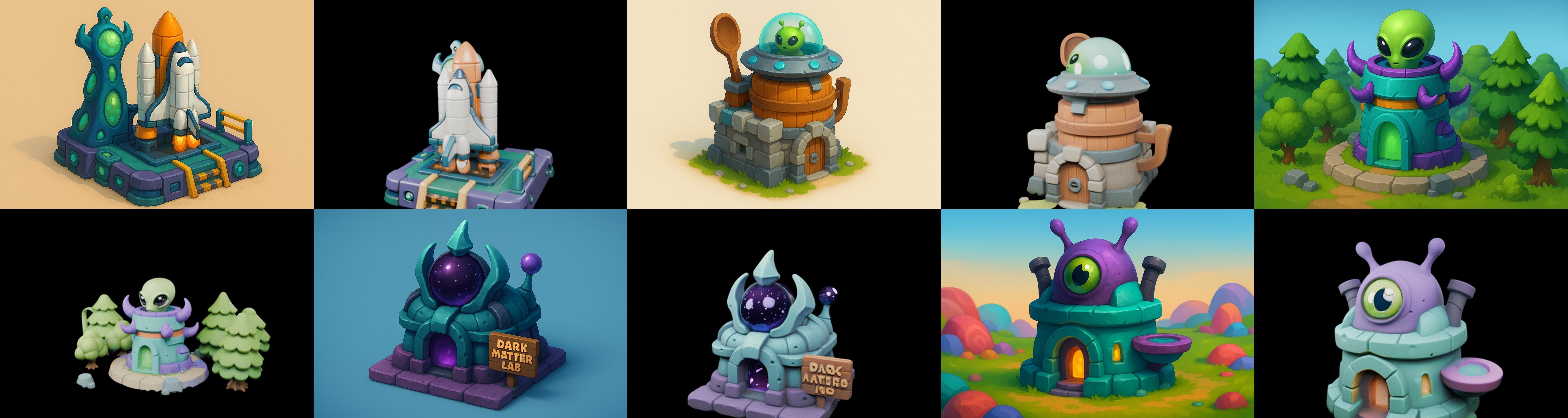 Alien Building bundle 2 pack 100 glb 3D model_8