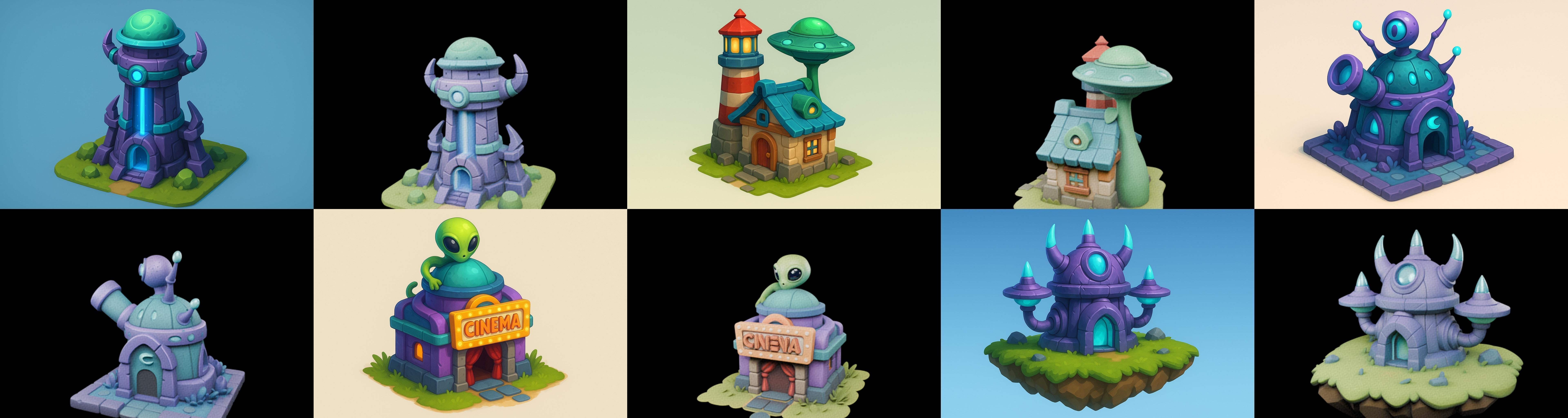 Alien Building bundle 2 pack 100 glb 3D model_11