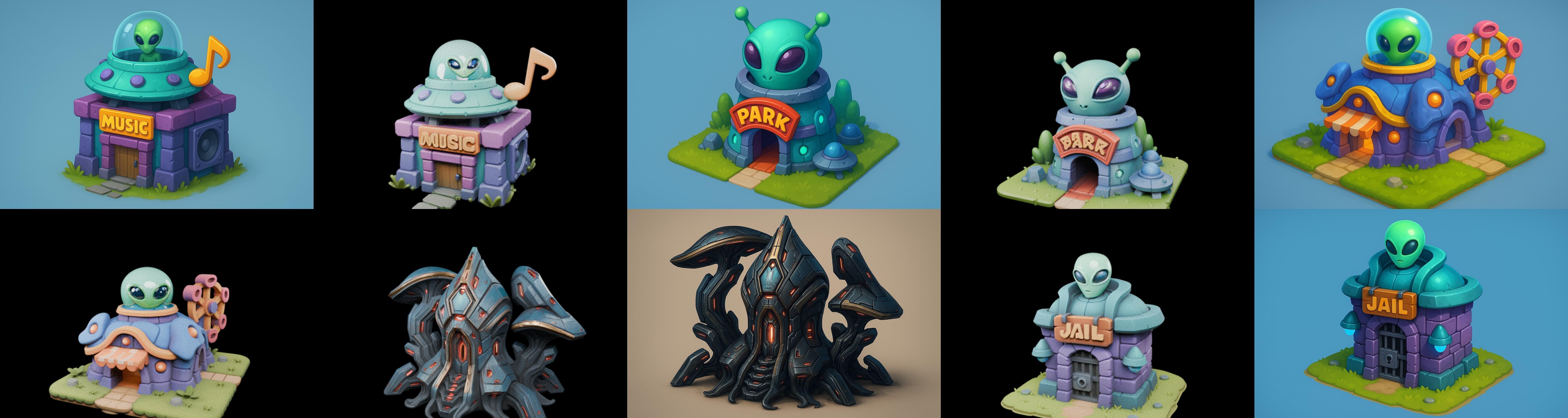 Alien Building bundle 2 pack 100 glb 3D model_9