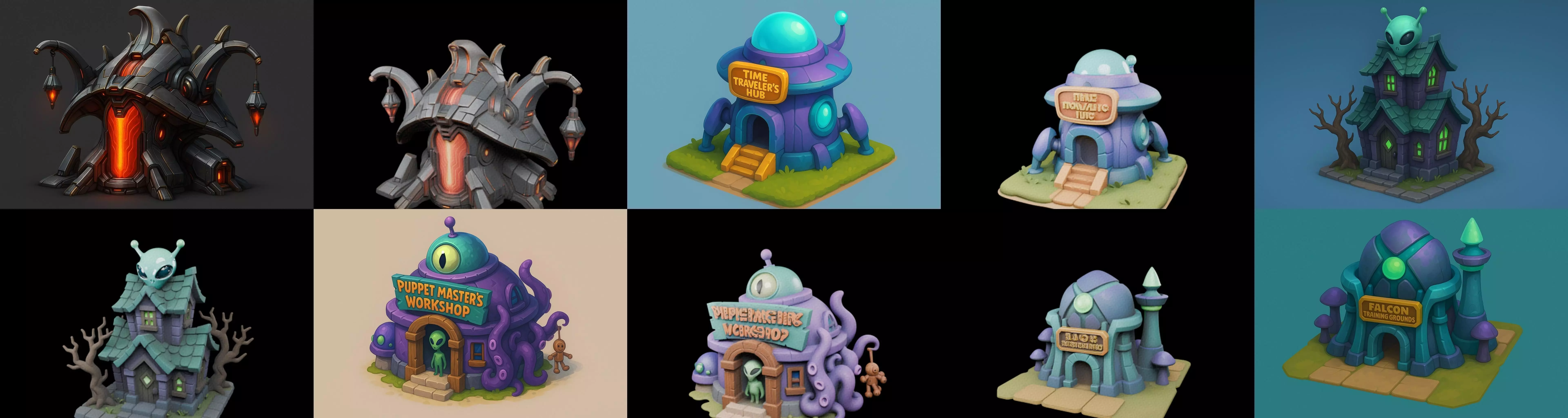 Alien Building bundle 2 pack 100 glb 3D model_0