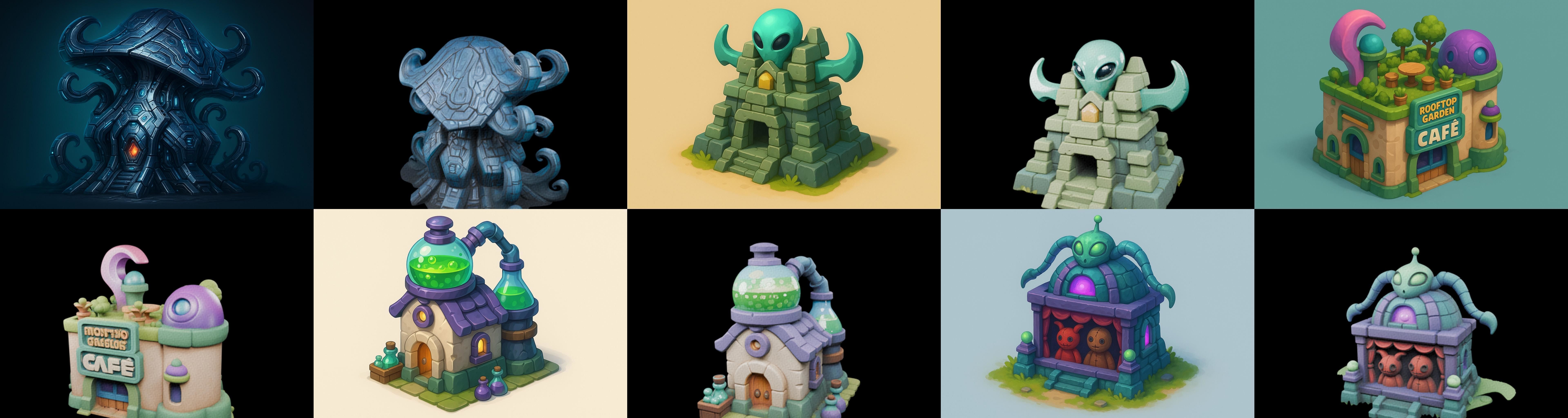 Alien Building bundle 2 pack 100 glb 3D model_1