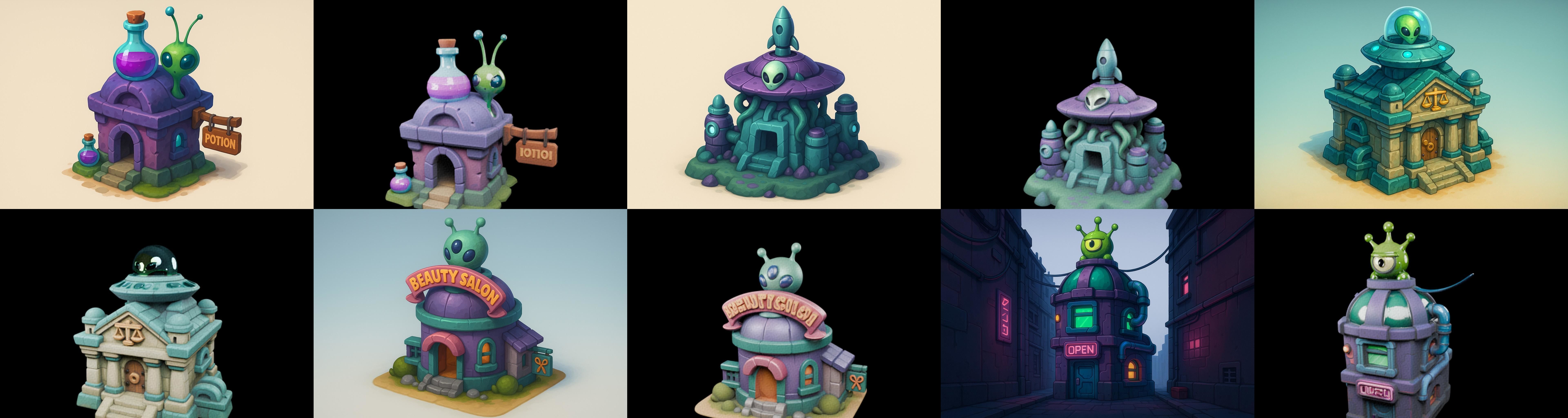 Alien Building bundle 2 pack 100 glb 3D model_5