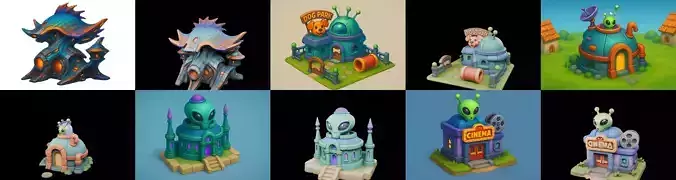 Alien Building bundle 19 pack 100 glb