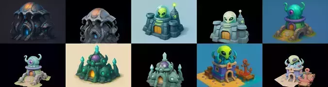 Alien Building bundle 18 pack 100 glb