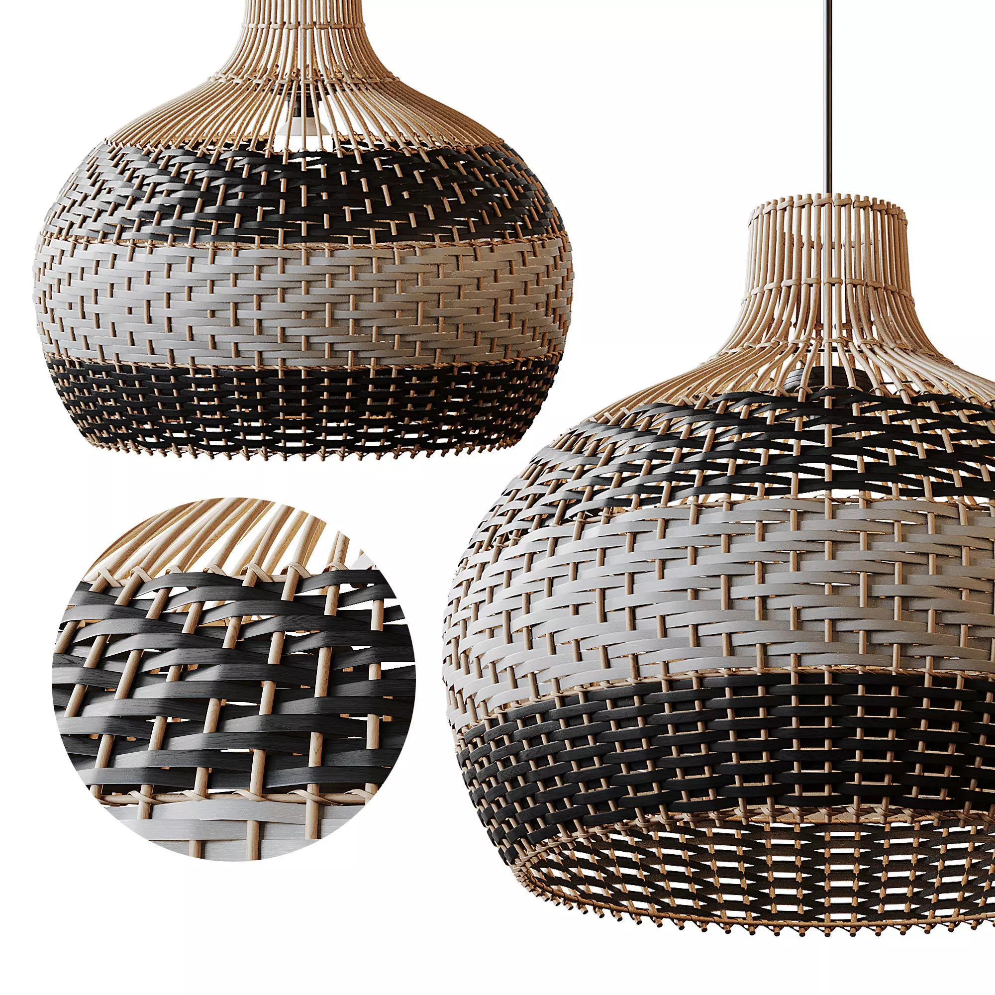 Lampshade Rattan Pendant Light 3D model_0