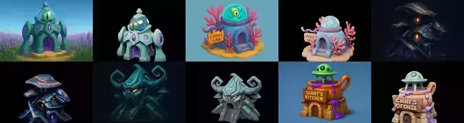 Alien Building bundle 16 pack 100 glb