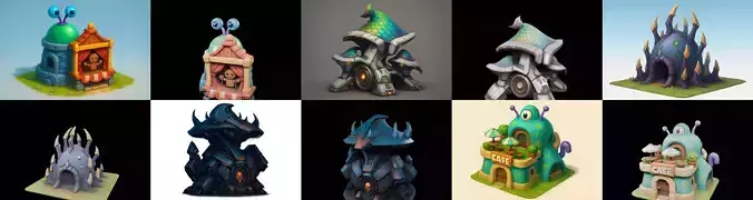 Alien Building bundle 14 pack 100 glb