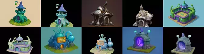 Alien Building bundle 13 pack 100 glb