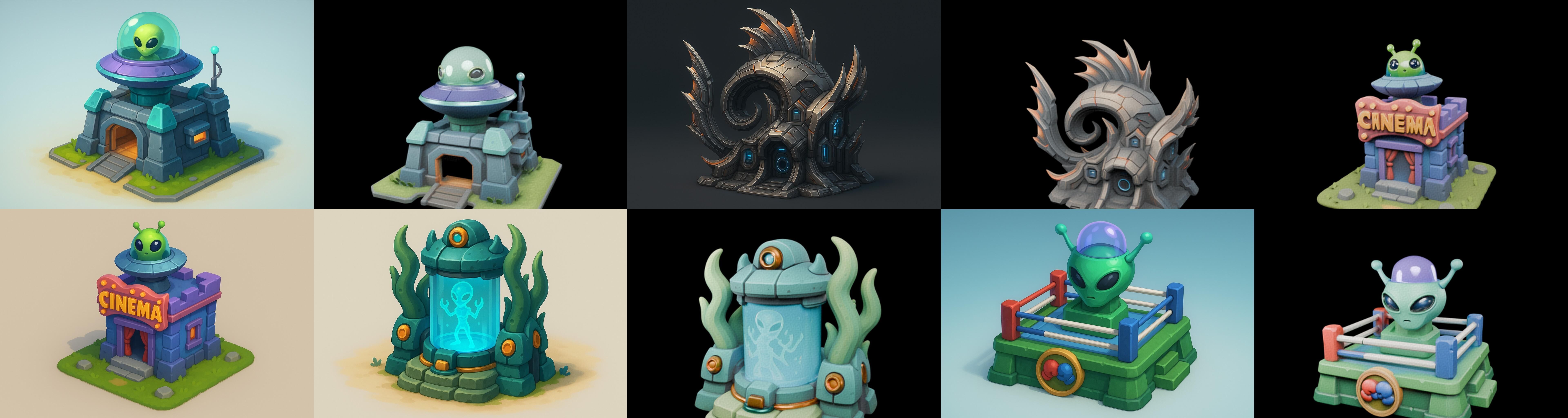 Alien Building bundle 1 pack 100 glb 3D model_12