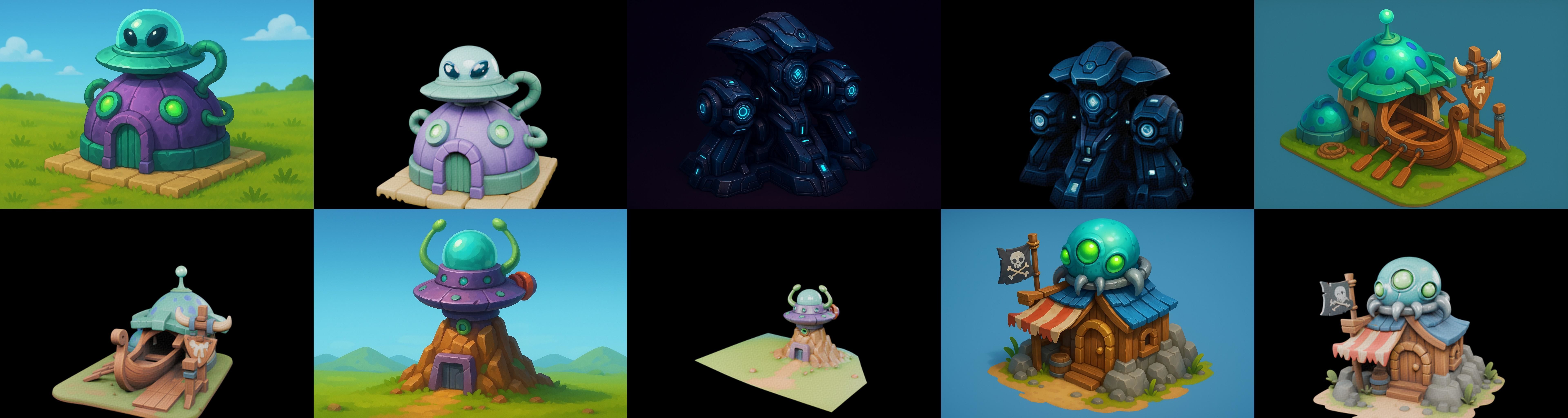 Alien Building bundle 1 pack 100 glb 3D model_9