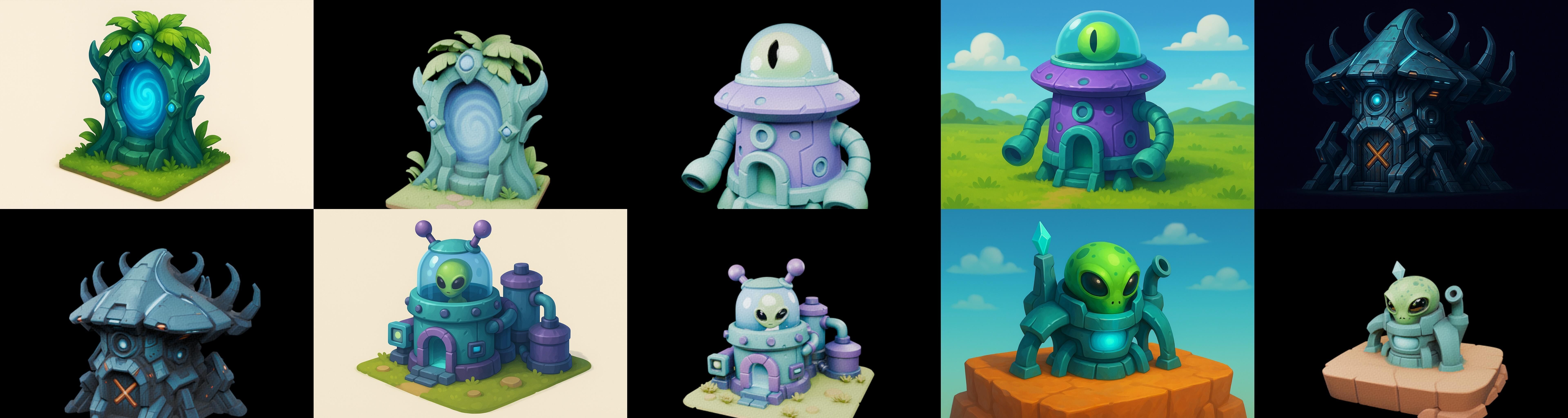 Alien Building bundle 1 pack 100 glb 3D model_1