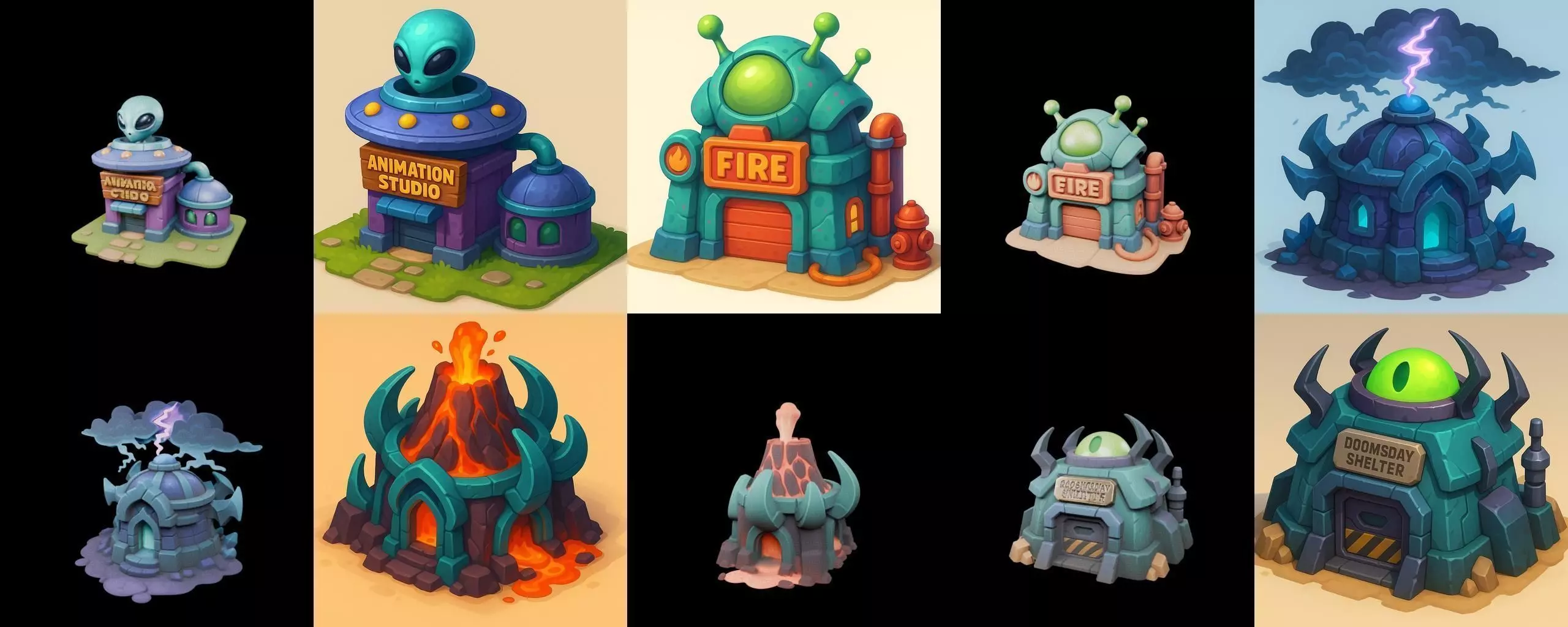 Alien Building bundle 1 pack 100 glb 3D model_0