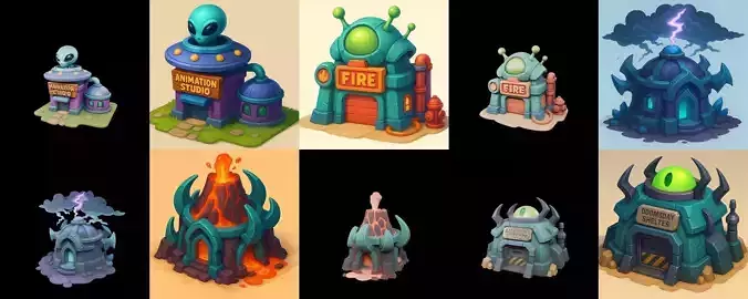 Alien Building bundle 1 pack 100 glb