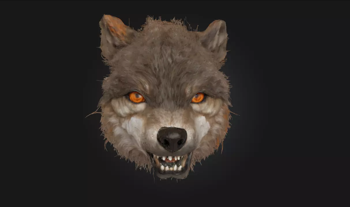 Ferocious Wolf Face Intense Animal Bust Model for Fantasy 3D model_0