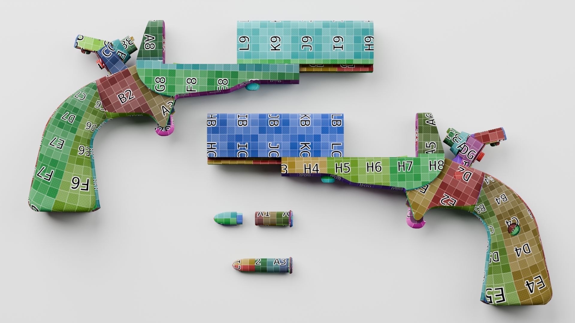 HJS Frontier Four Derringer Engraved Humming Bird Grip Low-poly 3D model_39