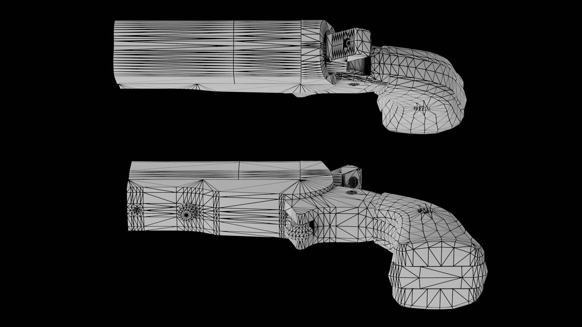 HJS Frontier Four Derringer Engraved Humming Bird Grip Low-poly 3D model_15