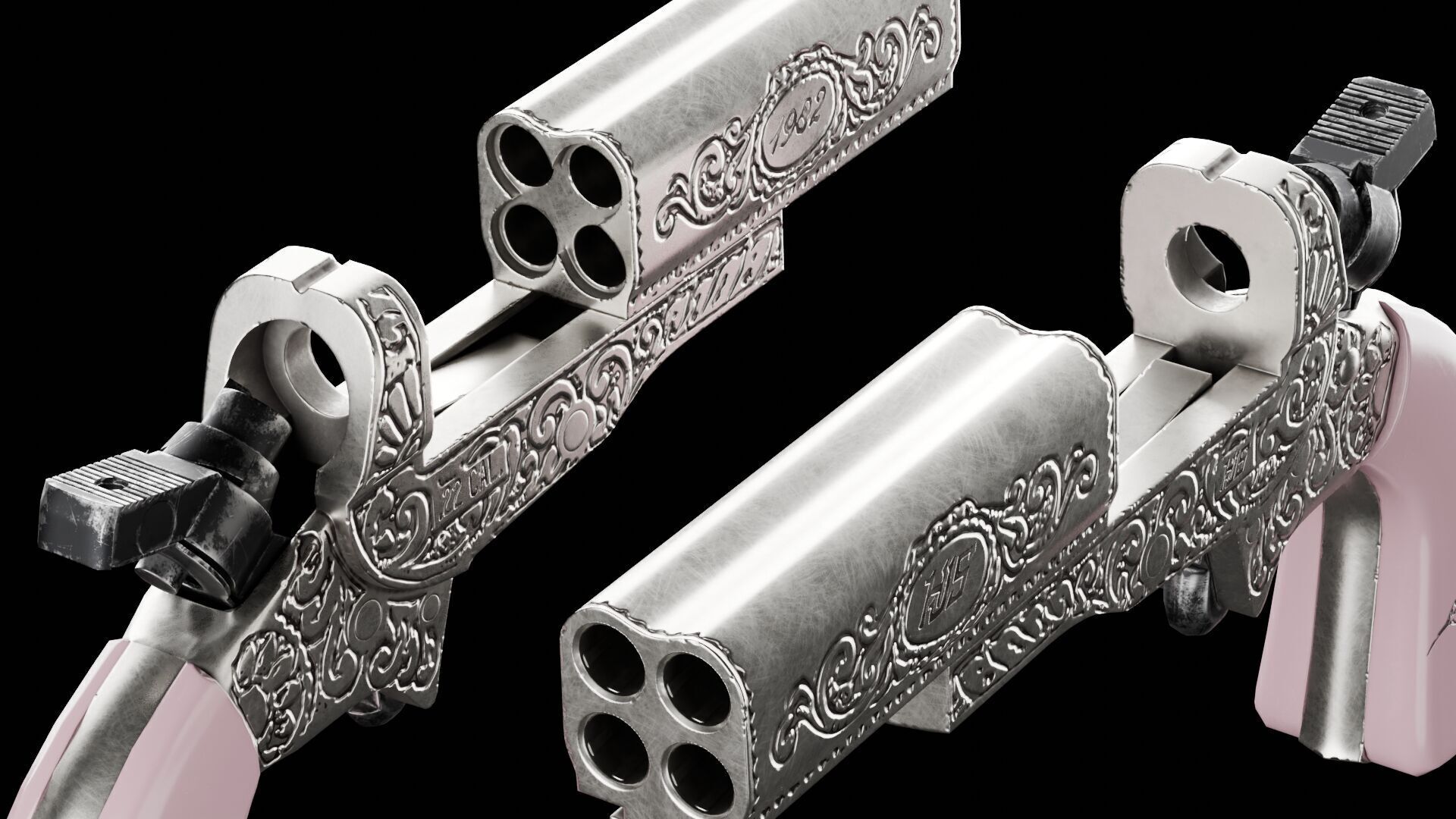 HJS Frontier Four Derringer Engraved Humming Bird Grip Low-poly 3D model_8