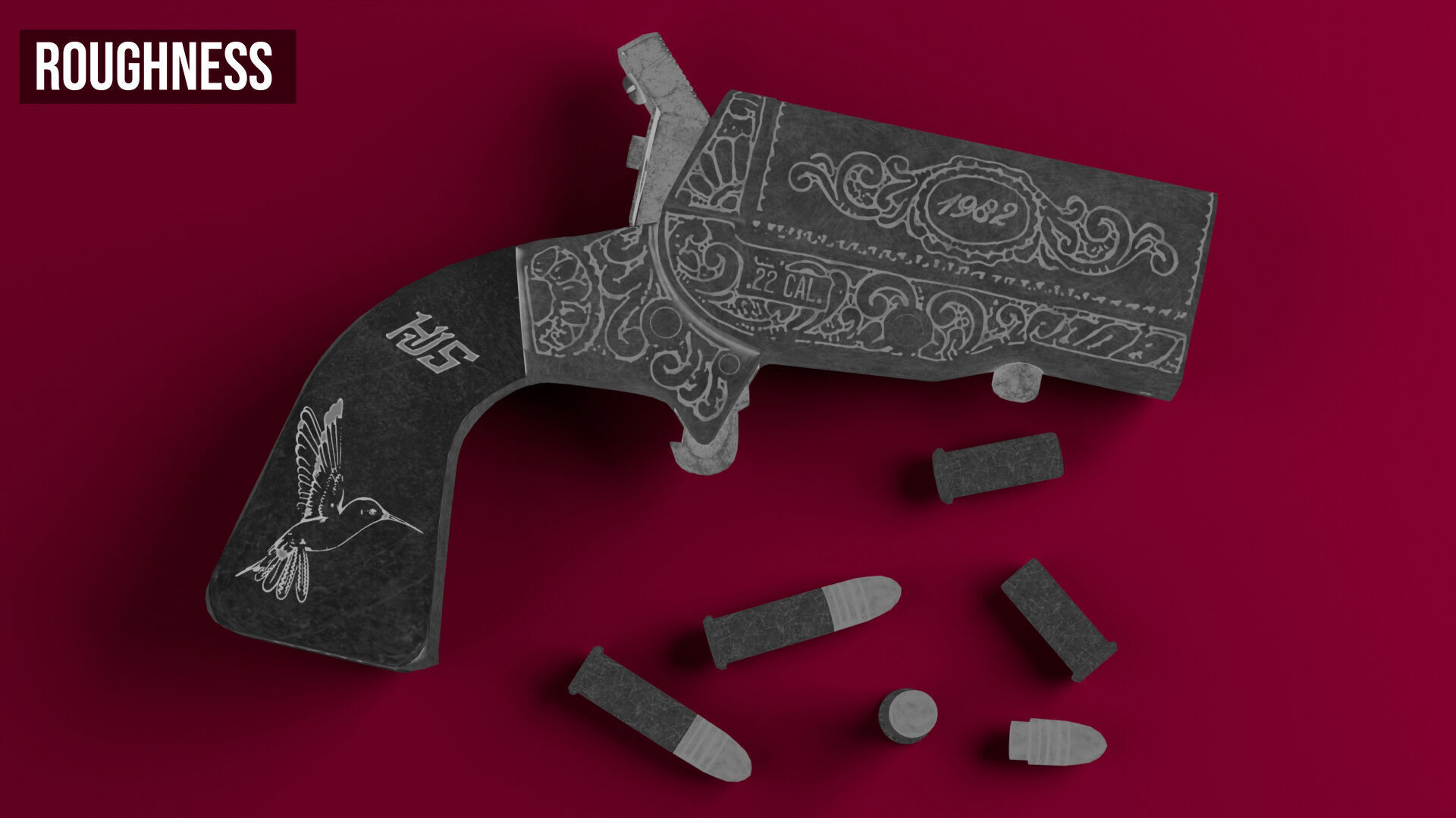 HJS Frontier Four Derringer Engraved Humming Bird Grip Low-poly 3D model_48