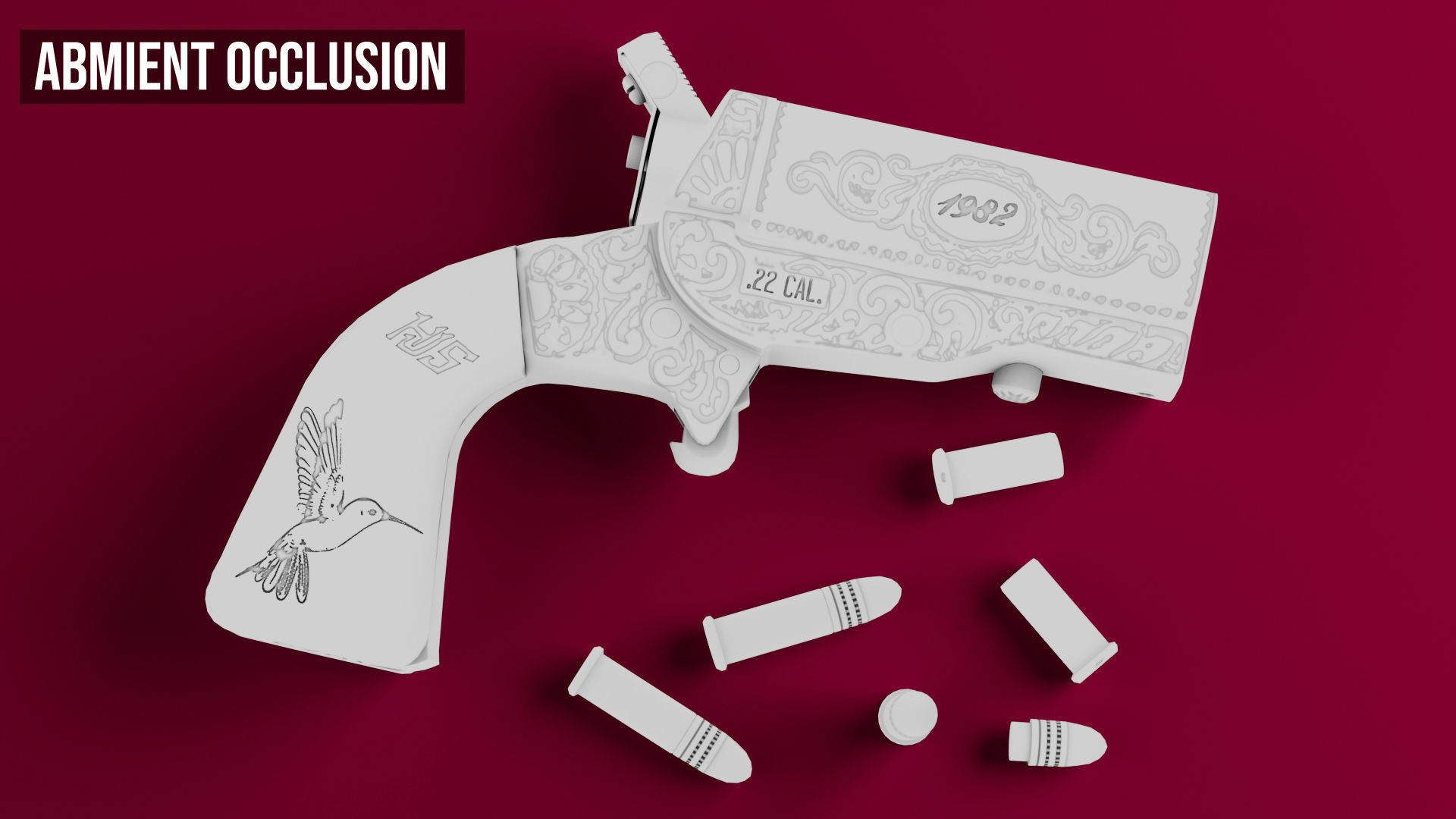 HJS Frontier Four Derringer Engraved Humming Bird Grip Low-poly 3D model_47