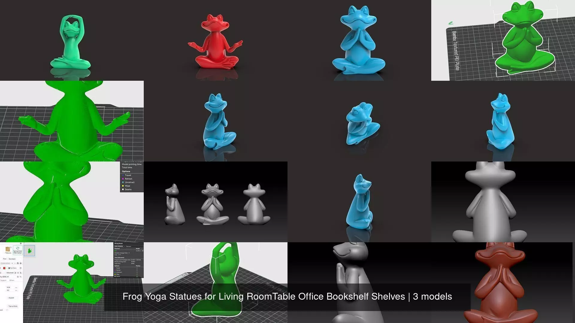 Frog Yoga Statues for Living RoomTable Office Bookshelf Shelves 3D Model Collection_1