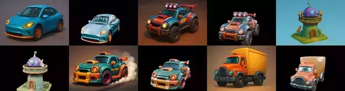 Stylized Car Advanced model bundle 8 pack 100 glb 3D model