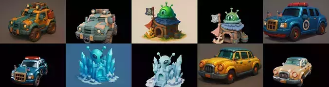 Stylized Car Advanced model bundle 7 pack 100 glb