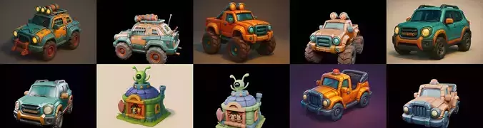 Stylized Car Advanced model bundle 6 pack 100 glb 3D model