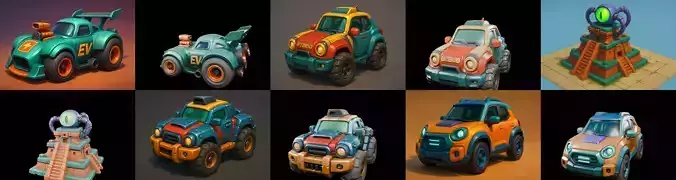 Stylized Car Advanced model bundle 5 pack 100 glb