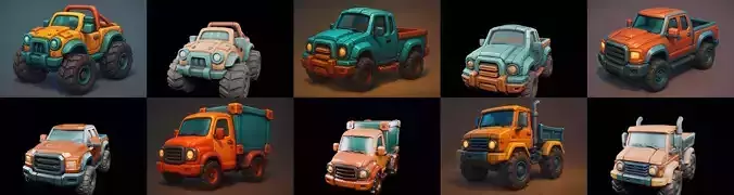 Stylized Car Advanced model bundle 18 pack 100 glb 3D model