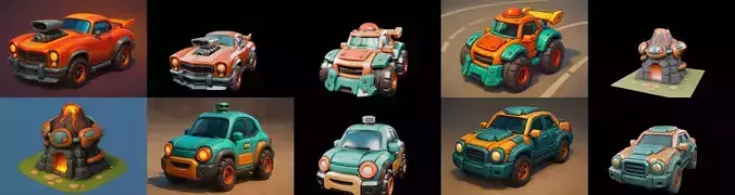 Stylized Car Advanced model bundle 12 pack 100 glb 3D model