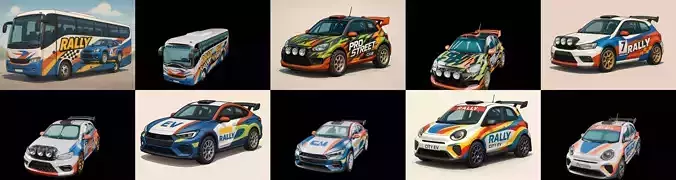 rally cars bundle 9 pack 100 glb