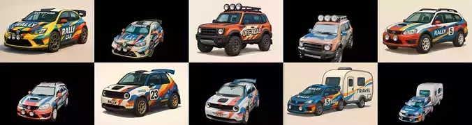 rally cars bundle 15 pack 100 glb