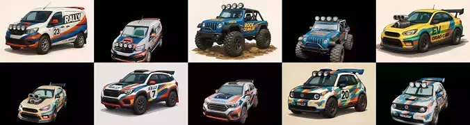 rally cars bundle 10 pack 100 glb