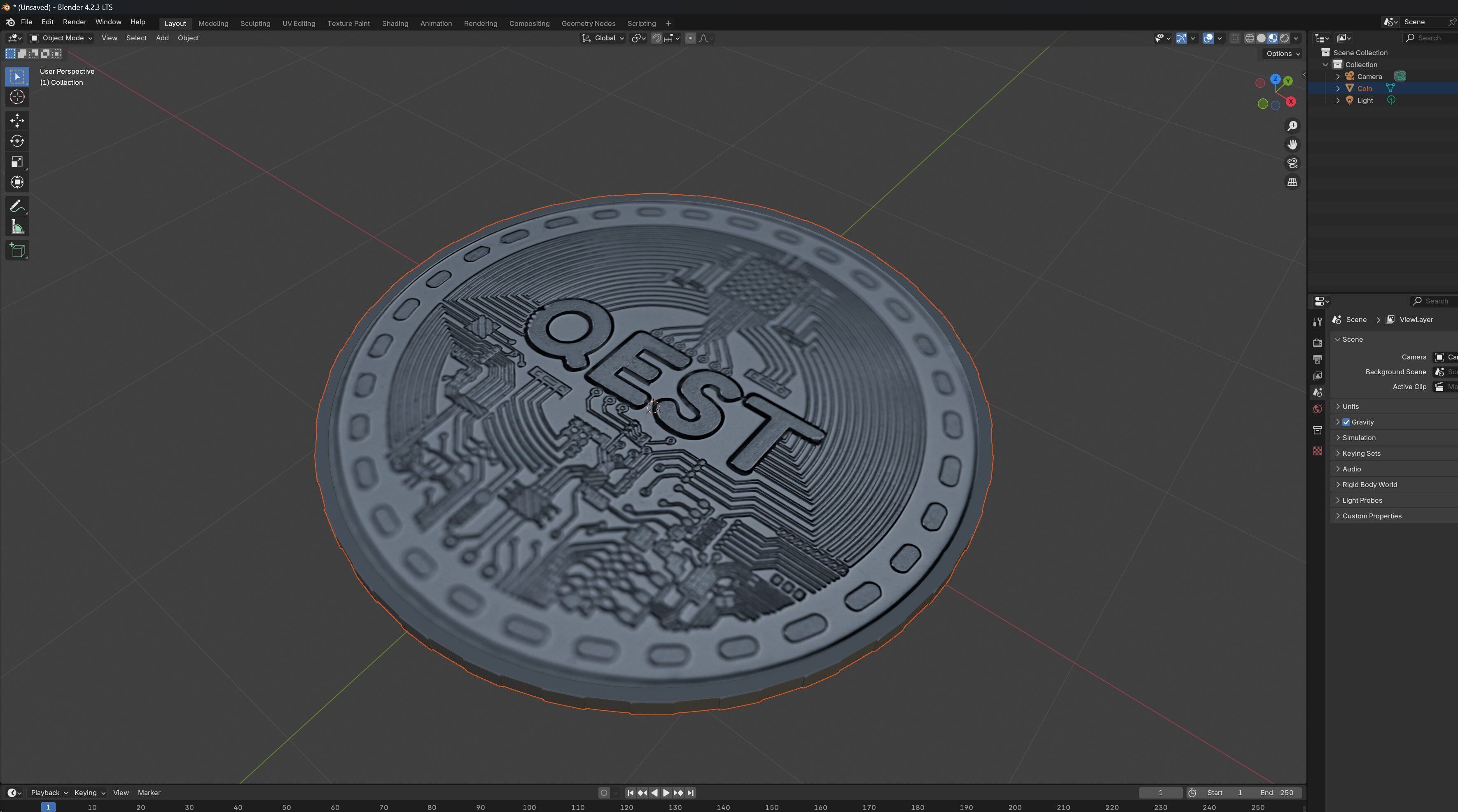 Silver Qest Coin 3D model_7