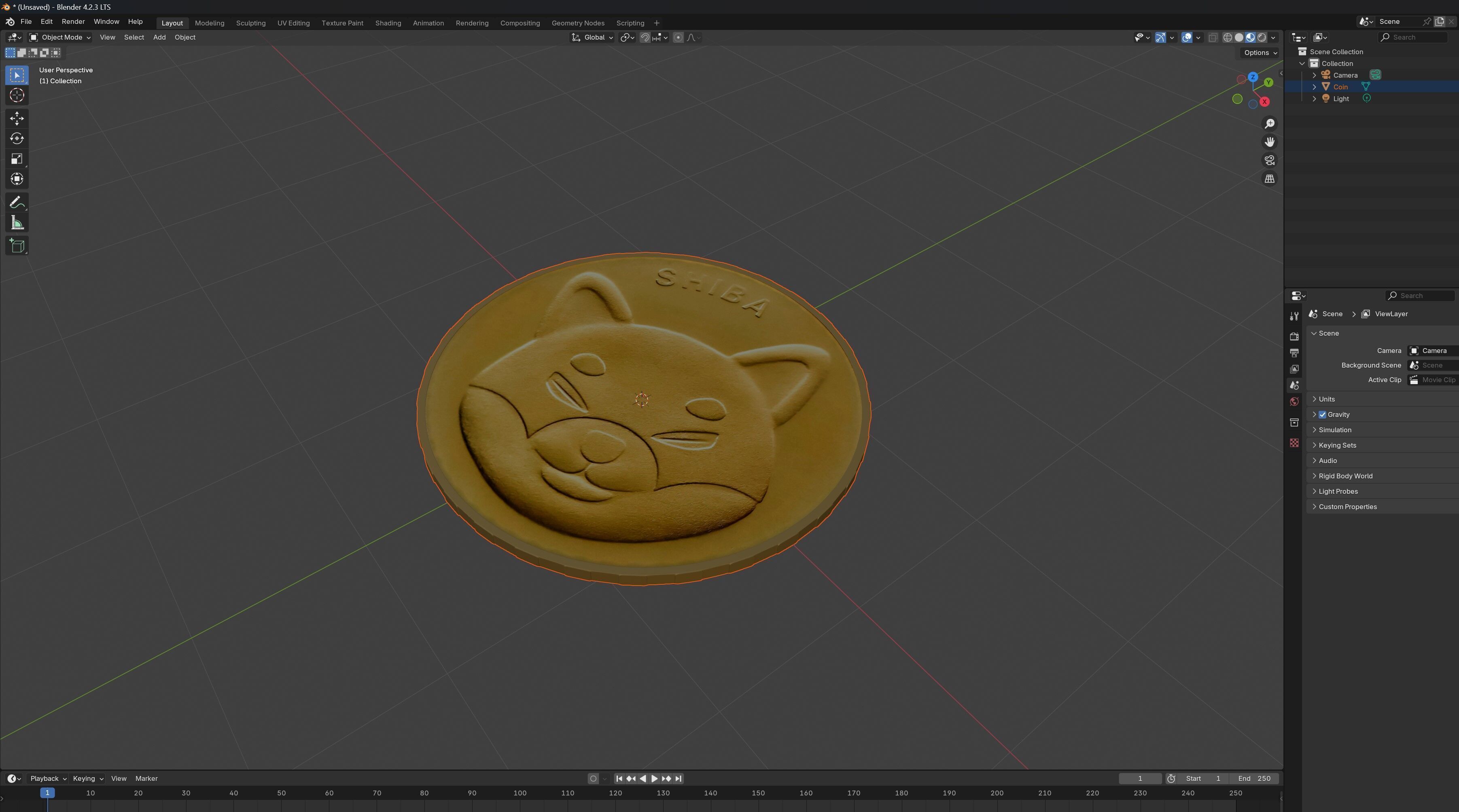Gold Shiba Coin 3D model_7