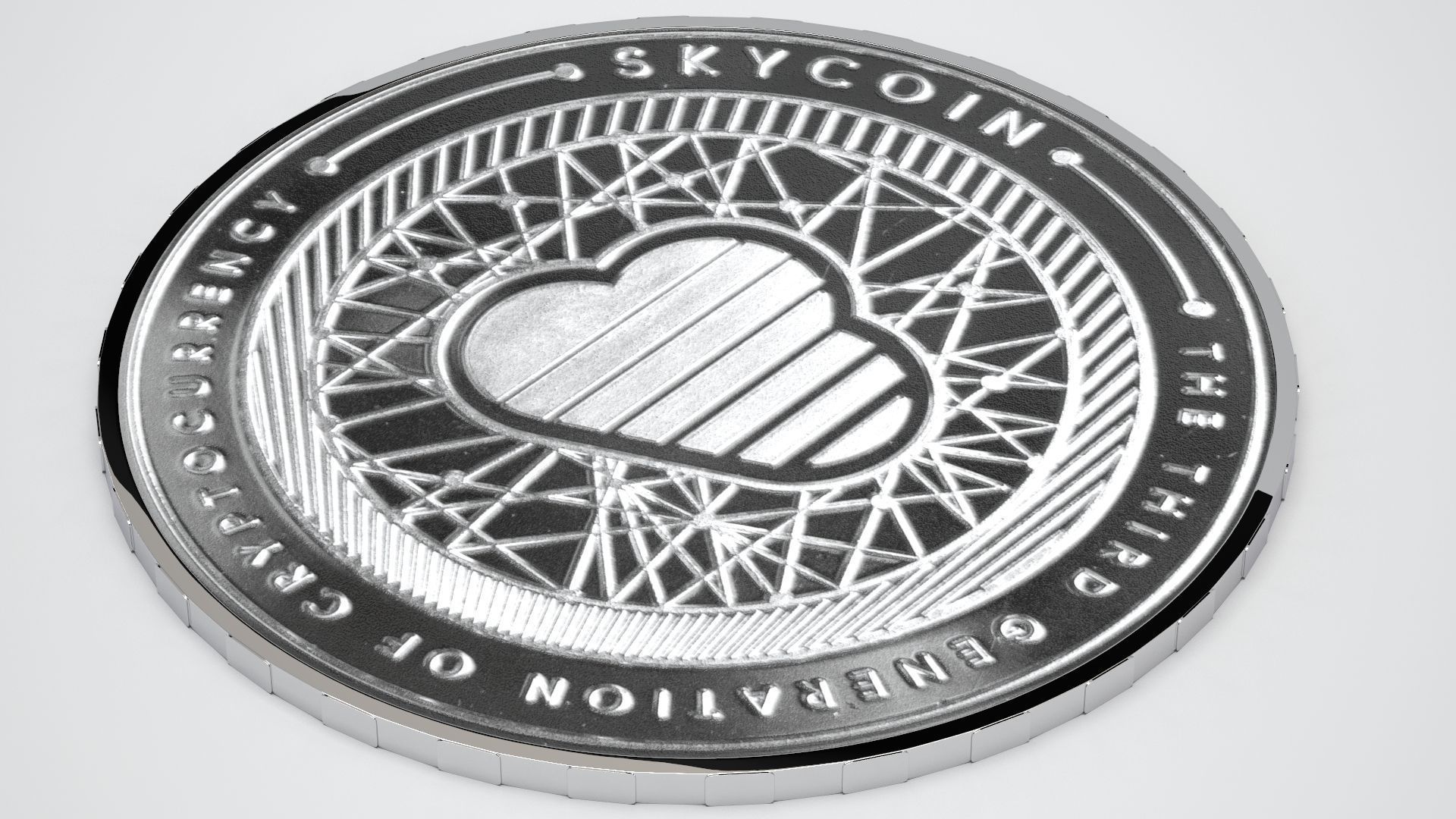 Silver Skycoin 3D model_2