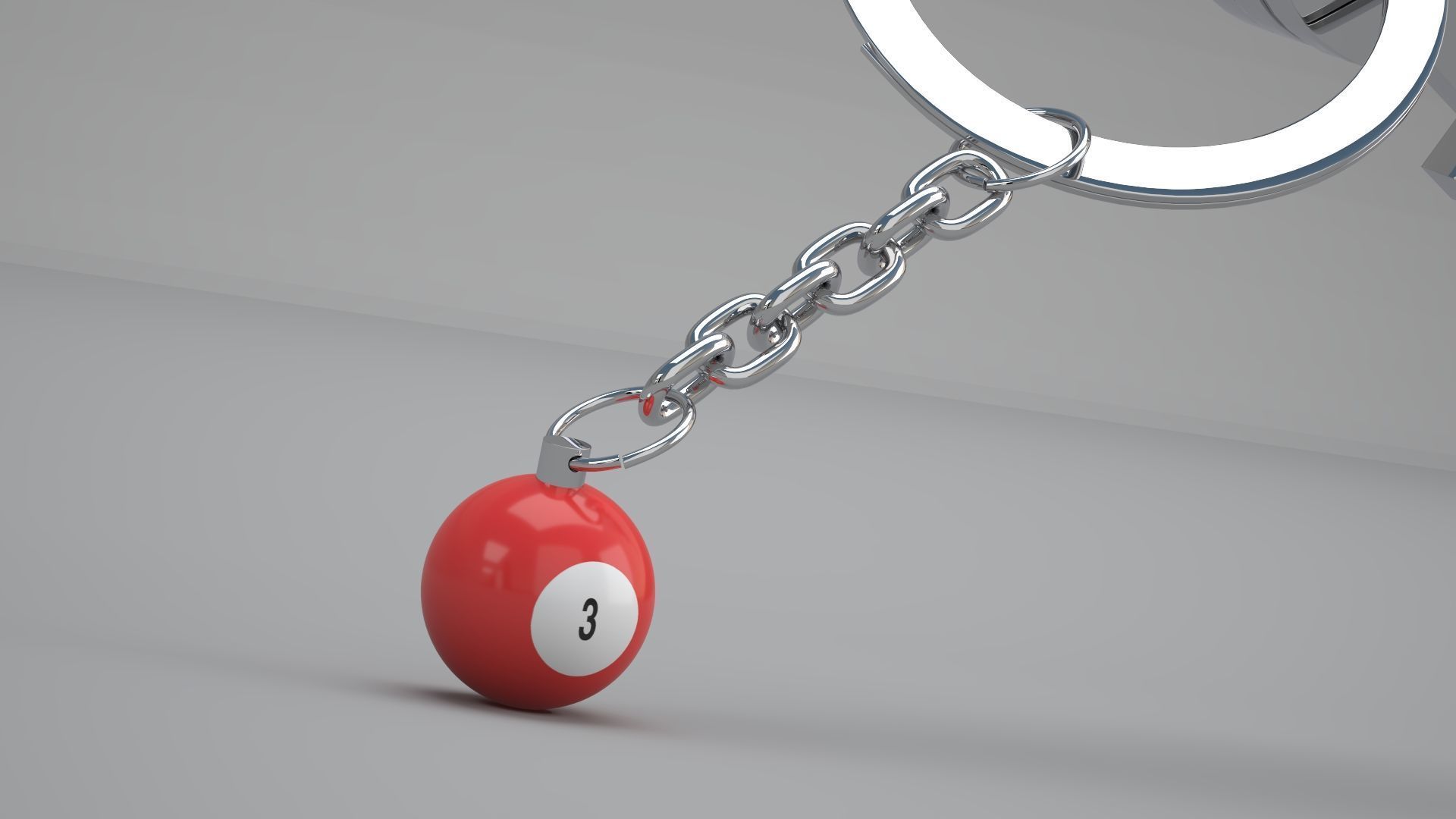 3 Snooker Ball with Keychain 3D model_4
