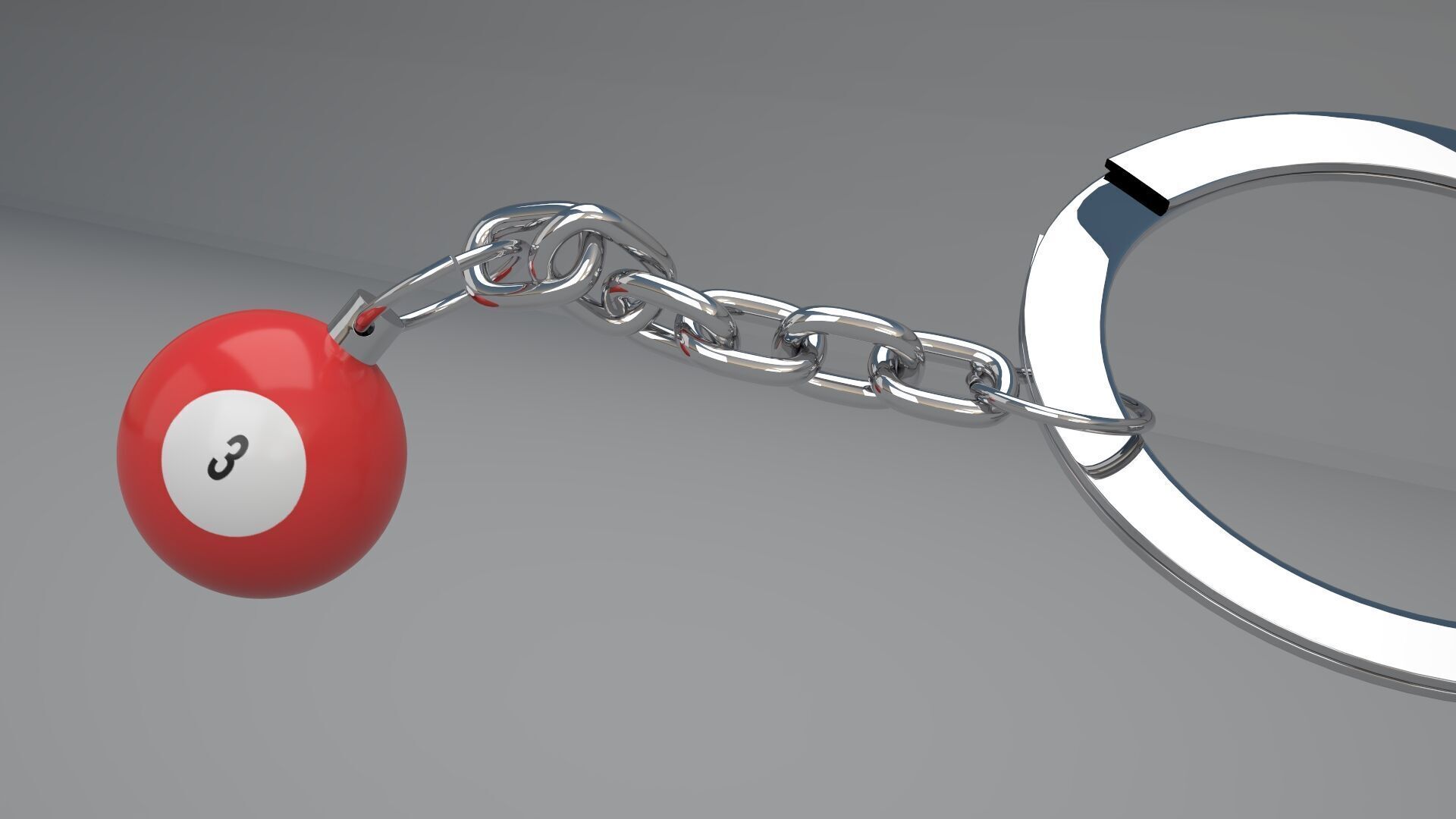 3 Snooker Ball with Keychain 3D model_1