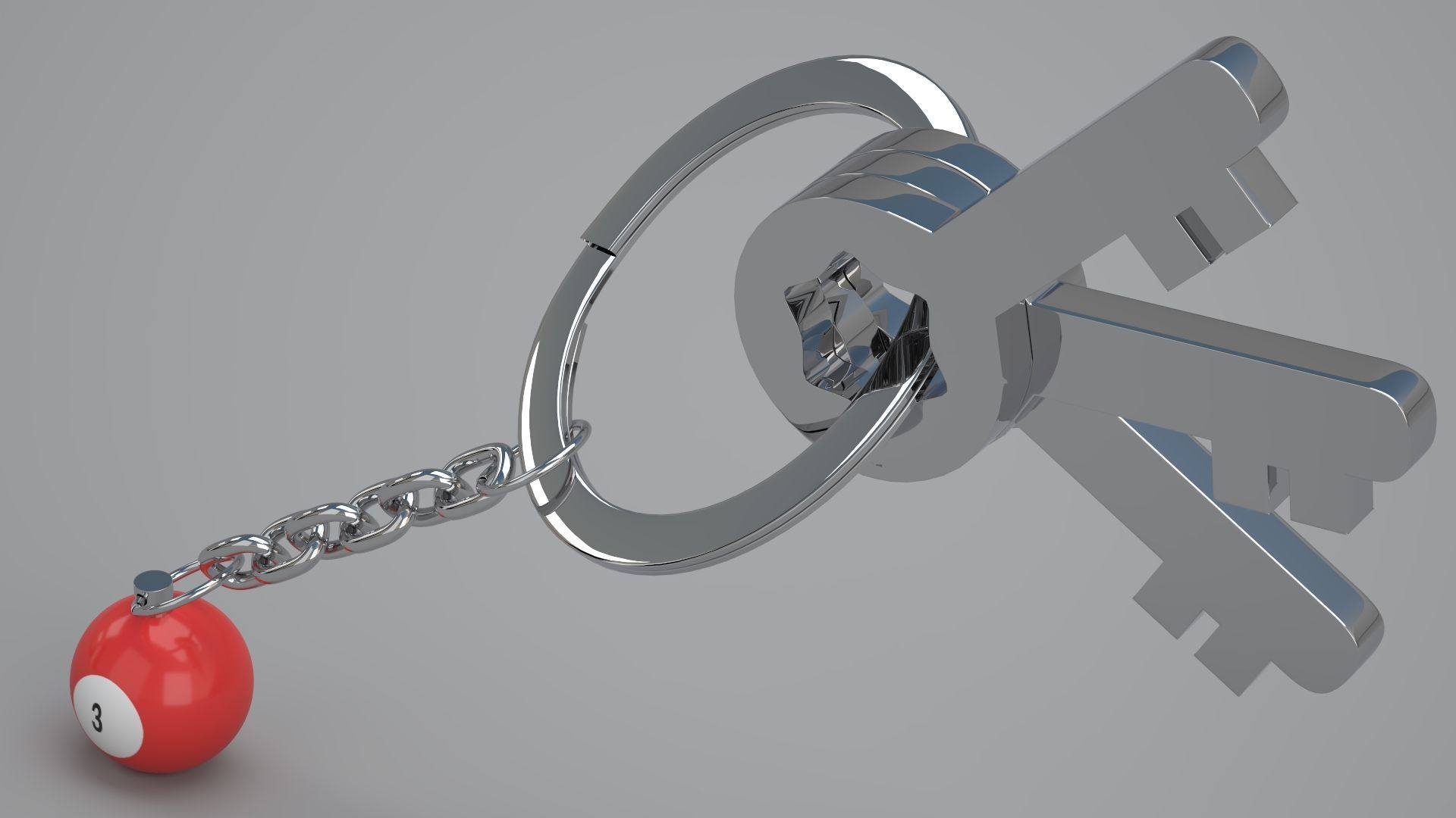 3 Snooker Ball with Keychain 3D model_2
